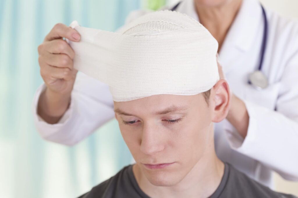 Young man with trauma of the head